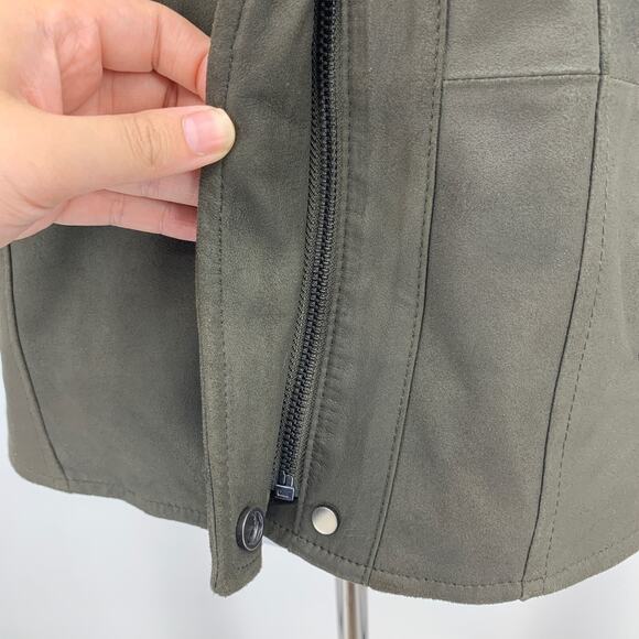 Vince Leather Vest Women S Small Deep Olive Suede Moto Asymmetric Jacket *READ - Picture 4 of 16